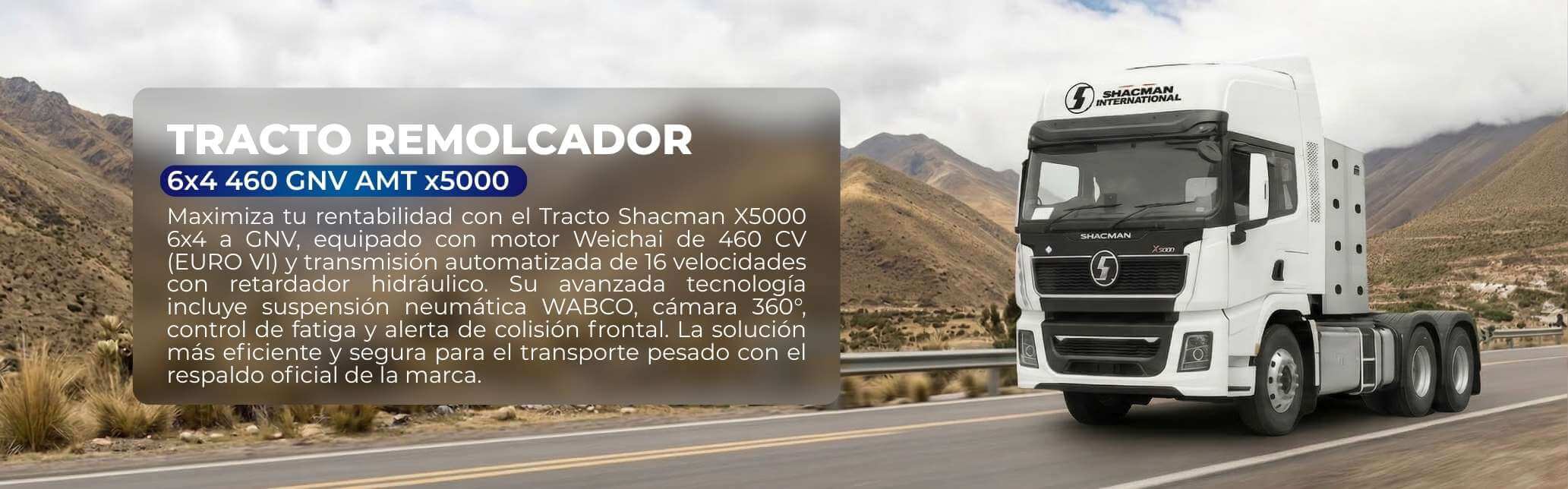 Tracto Remolcador Shacman X5000 6x4 a GNV color blanco en carretera andina